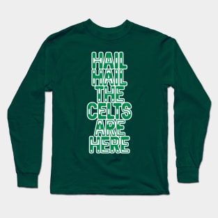 Hail Hail The Celts Are Here, Glasgow Celtic Football Club Green and White Striped Text Design Long Sleeve T-Shirt